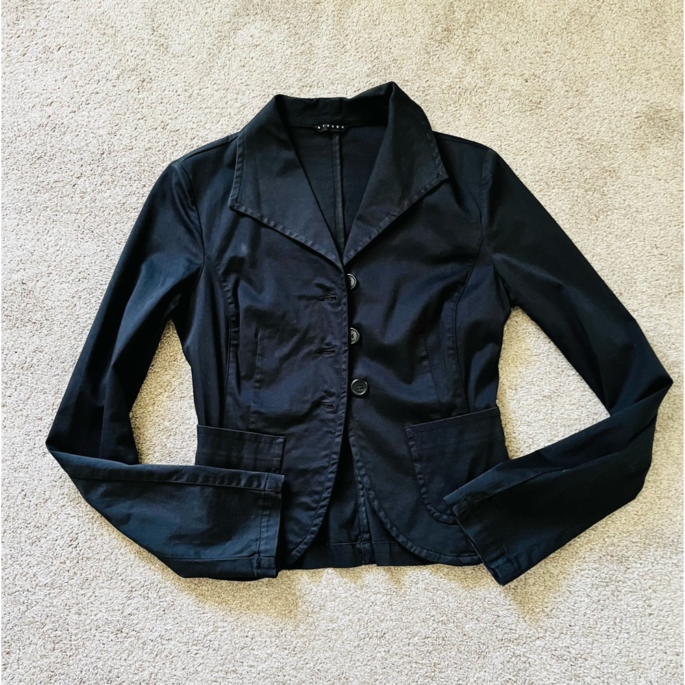 SISLEY Black Stretch Blazer with Two Pockets, Size M Made in Italy